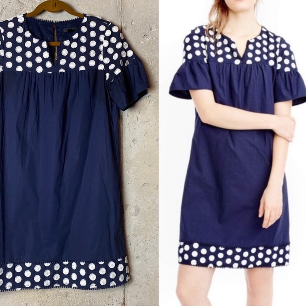 J. Crew Navy Bell Sleeve Dress With Fringe Dot size 0 - Picture 2 of 10